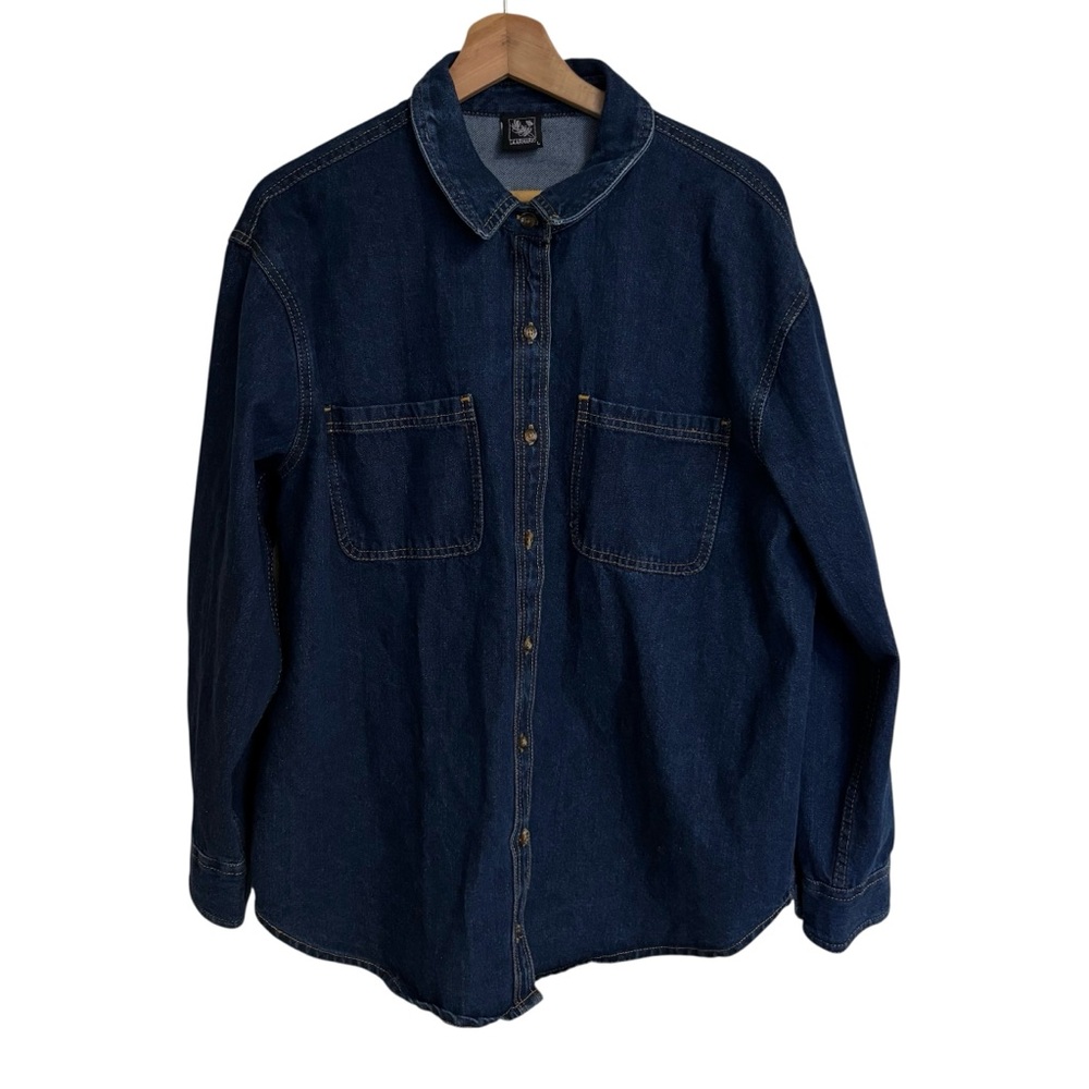 La Armario dark denim oversized button down western chic rodeo top jacket size L